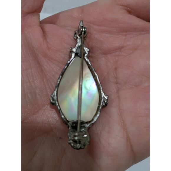 Selro Selini Silver Tone Face Mask Mother Of Pearl Unique Costume Brooch Pin - Picture 6 of 7